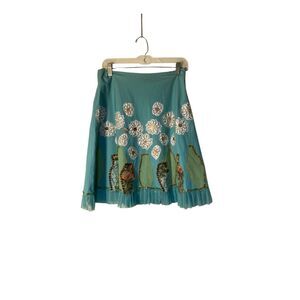 Basil & maude women’s aqua colored airline floral kneelength skirt size 4